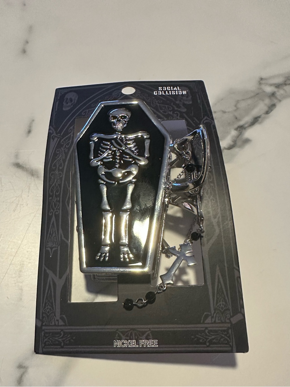 Hot Topic Social Collision Skeleton Coffin Hair Claw with Dangling Charms